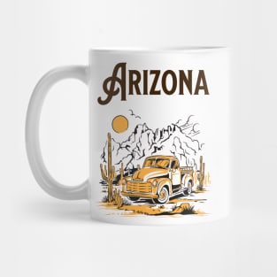 Arizona | Vintage Line Art Of Old Truck & Desert Cactus Mug